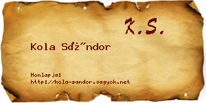 Kola Sándor névjegykártya